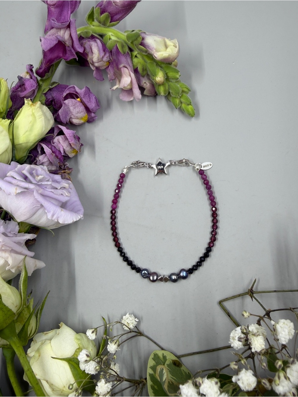 Mea’s Handmade Jewellery Red Aurora Bracelet with Ruby, Pearl, Garnet & Spinel